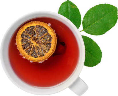 Cup of Tea with Orange Slice and Green Leaves Transparent PNG